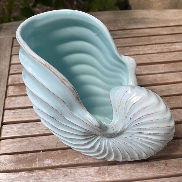 Vintage Blue Nautilus Shell Planter Vase - Picture 2 of 8
